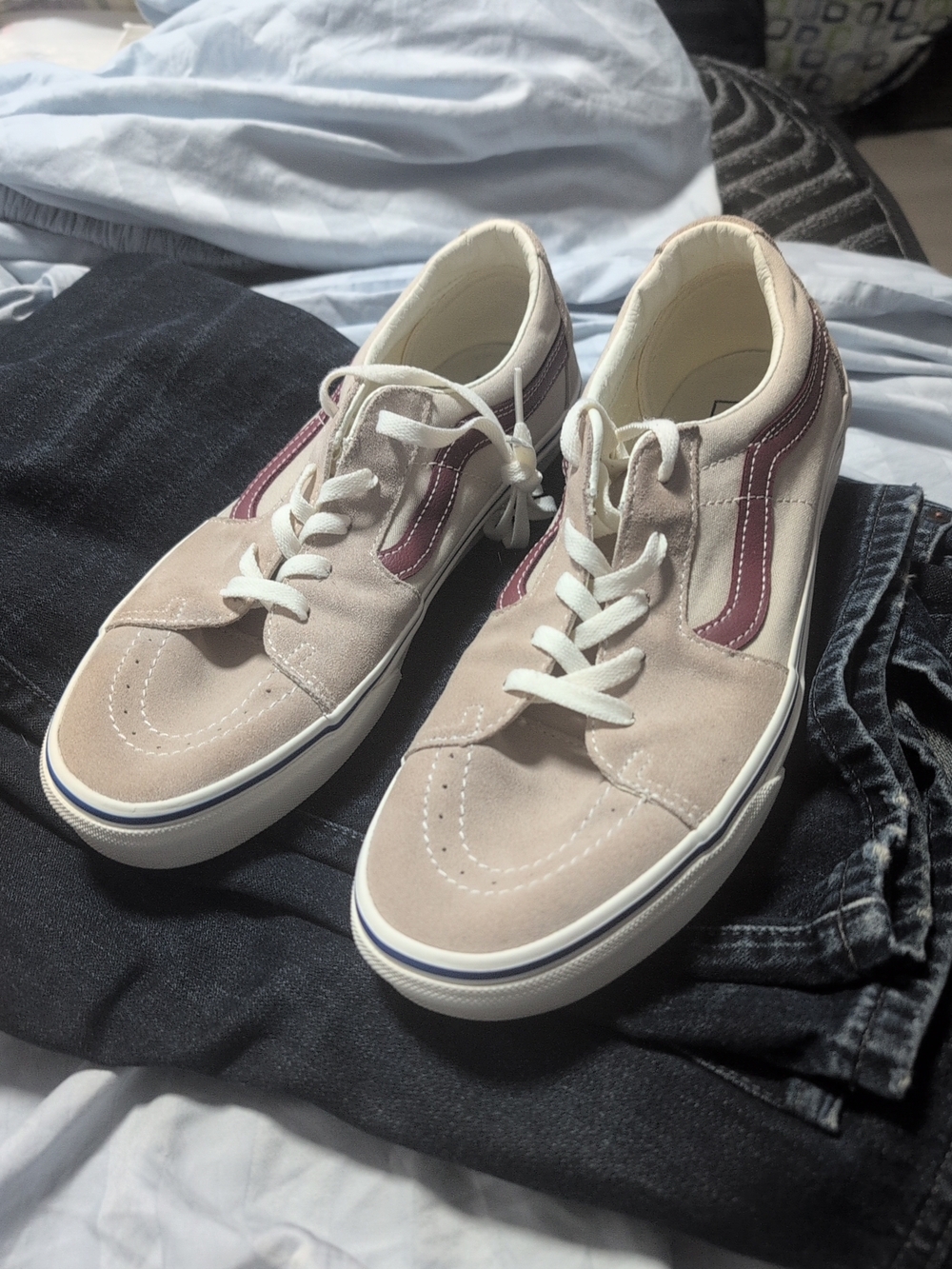 Vans Old Skool Suede Sneakers in Beige with Maroon Side Stripe